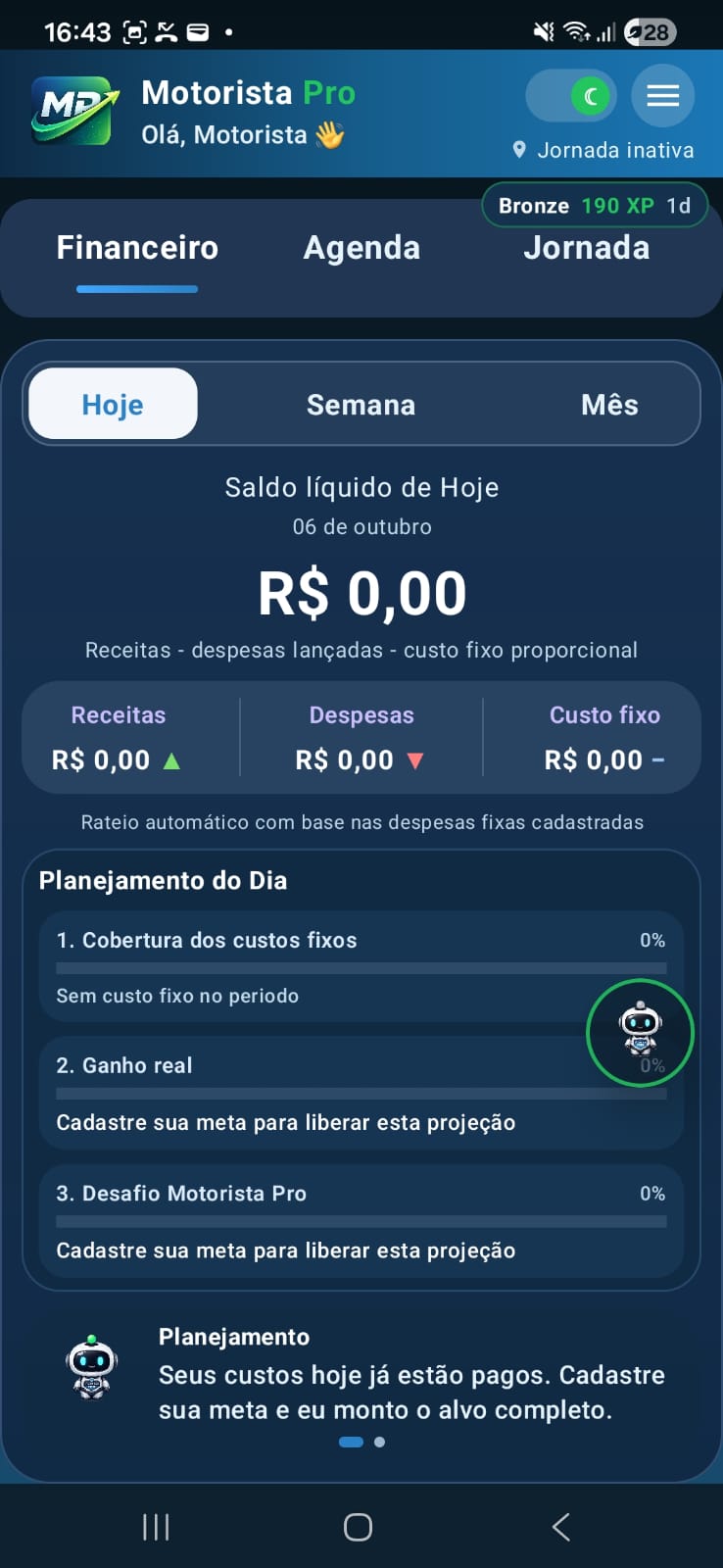 Controle financeiro real do Motorista Pro