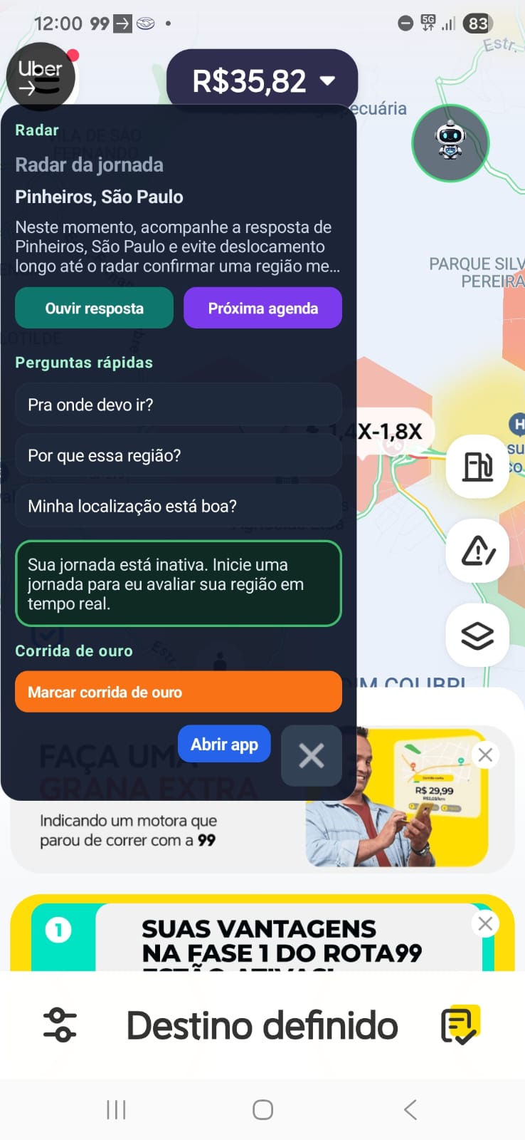 Tela com overlay e radar em tempo real