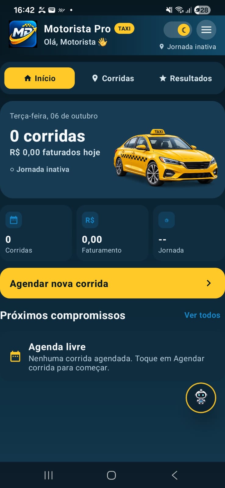 Tela inicial real do Motorista Pro Taxi